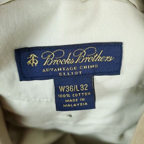 Brooks Brothers Pants Men's 36x32 Advantage Chino Elliot Beige Pleated Cuffed - Picture 2 of 14